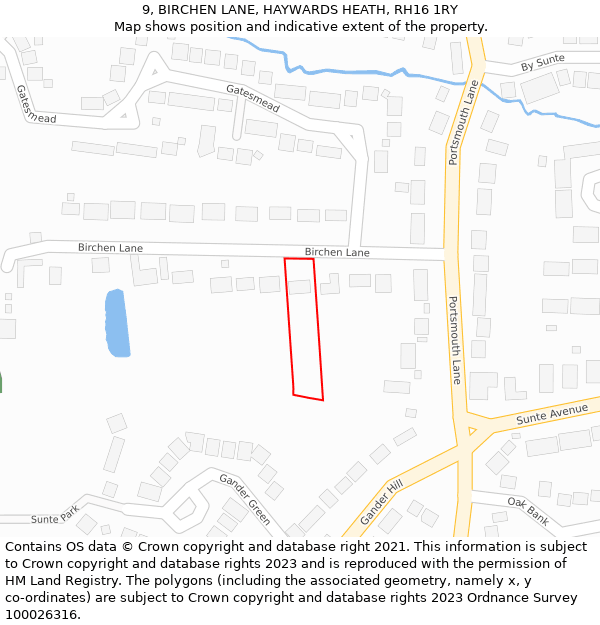 9, BIRCHEN LANE, HAYWARDS HEATH, RH16 1RY: Location map and indicative extent of plot