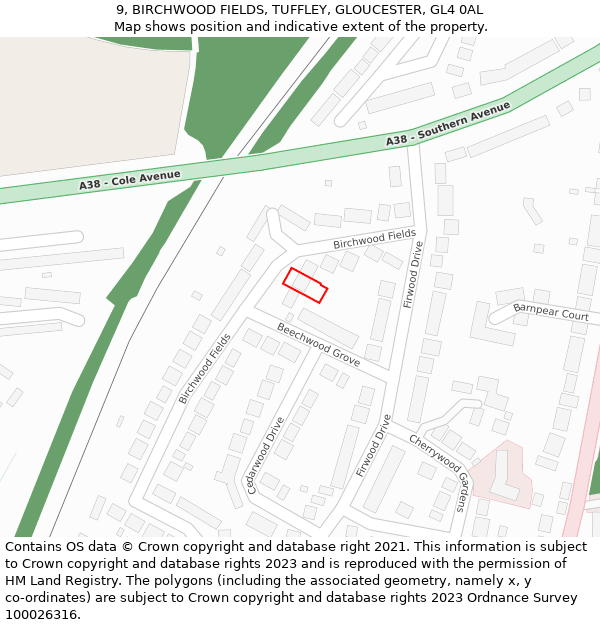 9, BIRCHWOOD FIELDS, TUFFLEY, GLOUCESTER, GL4 0AL: Location map and indicative extent of plot