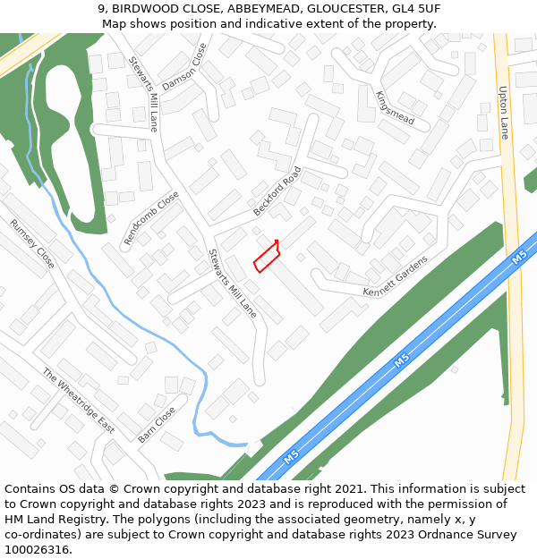 9, BIRDWOOD CLOSE, ABBEYMEAD, GLOUCESTER, GL4 5UF: Location map and indicative extent of plot