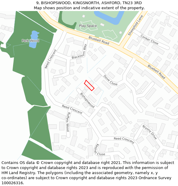 9, BISHOPSWOOD, KINGSNORTH, ASHFORD, TN23 3RD: Location map and indicative extent of plot