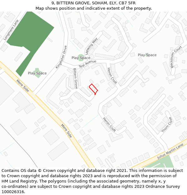 9, BITTERN GROVE, SOHAM, ELY, CB7 5FR: Location map and indicative extent of plot