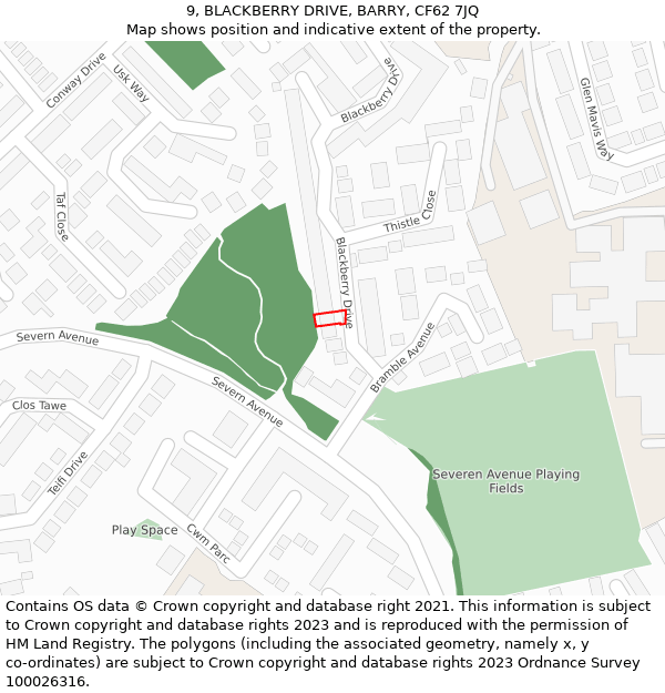 9, BLACKBERRY DRIVE, BARRY, CF62 7JQ: Location map and indicative extent of plot