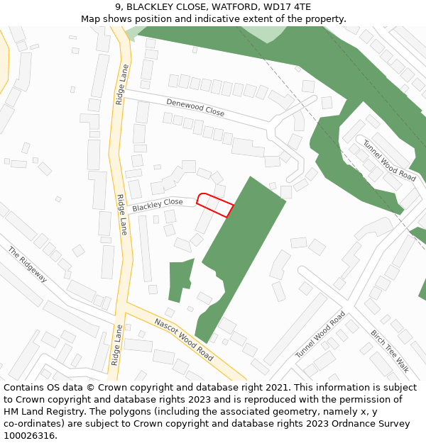 9, BLACKLEY CLOSE, WATFORD, WD17 4TE: Location map and indicative extent of plot