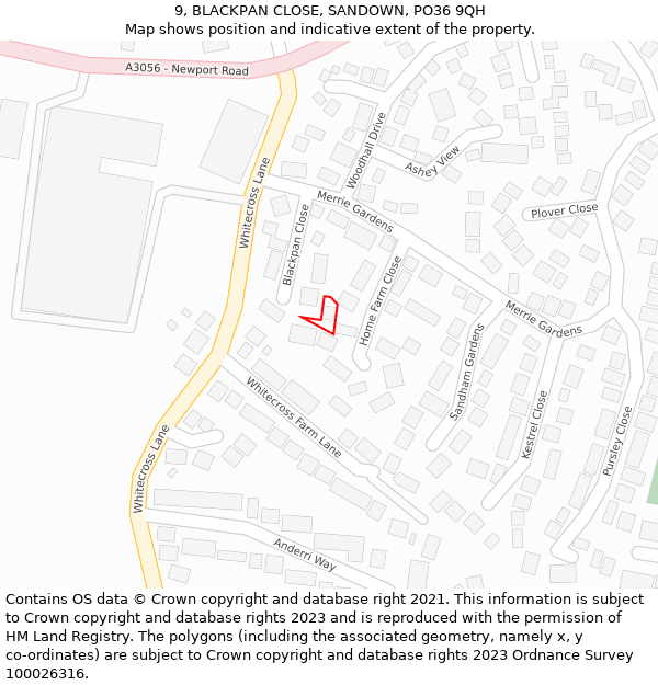 9, BLACKPAN CLOSE, SANDOWN, PO36 9QH: Location map and indicative extent of plot