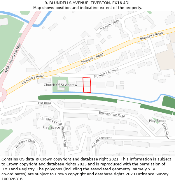 9, BLUNDELLS AVENUE, TIVERTON, EX16 4DL: Location map and indicative extent of plot