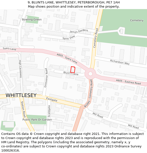 9, BLUNTS LANE, WHITTLESEY, PETERBOROUGH, PE7 1AH: Location map and indicative extent of plot