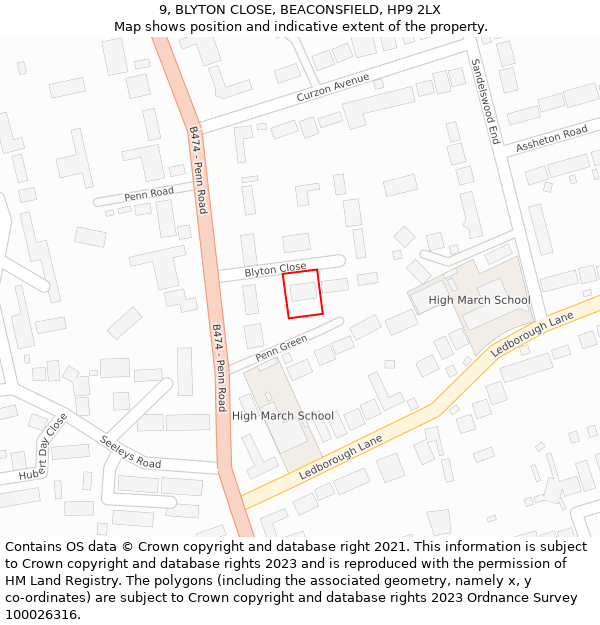 9, BLYTON CLOSE, BEACONSFIELD, HP9 2LX: Location map and indicative extent of plot