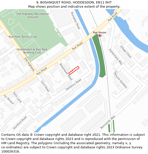 9, BOSANQUET ROAD, HODDESDON, EN11 0HT: Location map and indicative extent of plot