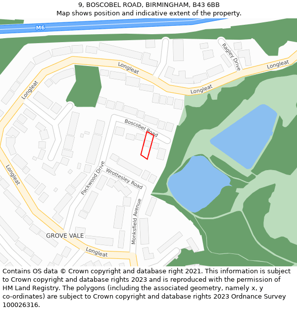 9, BOSCOBEL ROAD, BIRMINGHAM, B43 6BB: Location map and indicative extent of plot