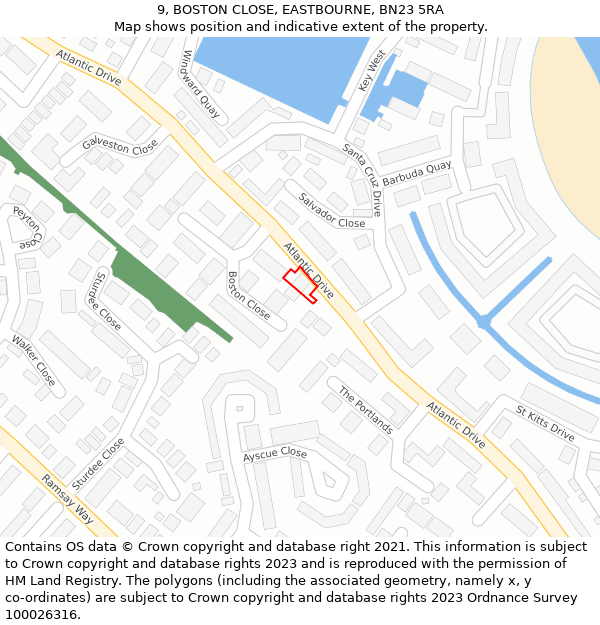 9, BOSTON CLOSE, EASTBOURNE, BN23 5RA: Location map and indicative extent of plot