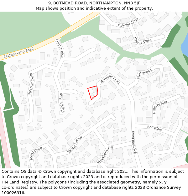 9, BOTMEAD ROAD, NORTHAMPTON, NN3 5JF: Location map and indicative extent of plot