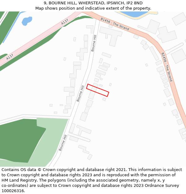9, BOURNE HILL, WHERSTEAD, IPSWICH, IP2 8ND: Location map and indicative extent of plot