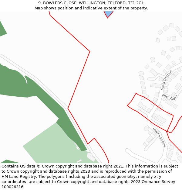9, BOWLERS CLOSE, WELLINGTON, TELFORD, TF1 2GL: Location map and indicative extent of plot