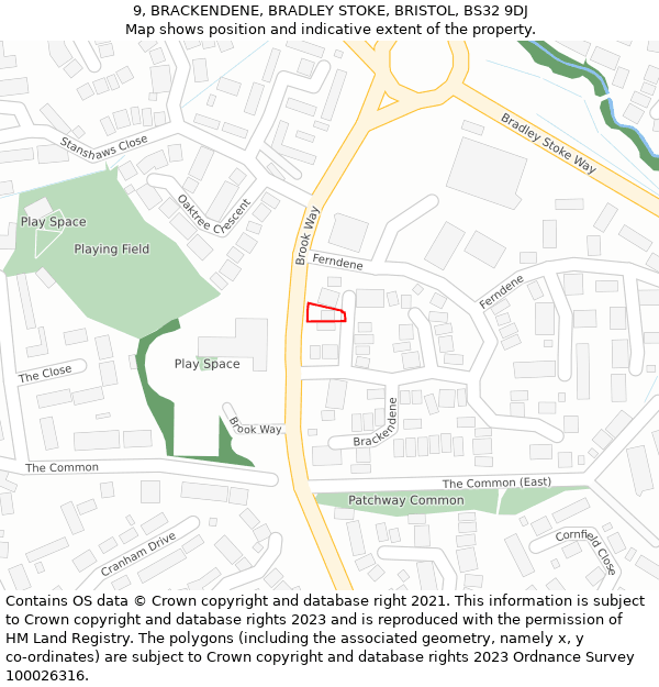 9, BRACKENDENE, BRADLEY STOKE, BRISTOL, BS32 9DJ: Location map and indicative extent of plot