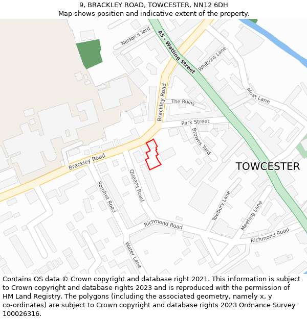 9, BRACKLEY ROAD, TOWCESTER, NN12 6DH: Location map and indicative extent of plot