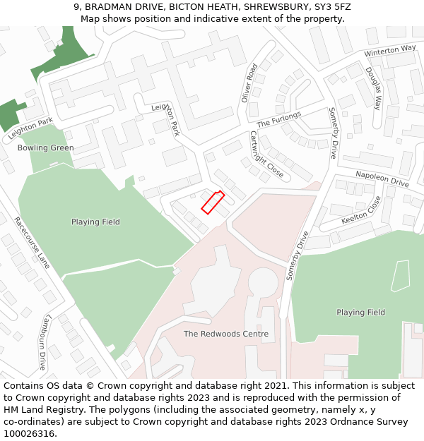 9, BRADMAN DRIVE, BICTON HEATH, SHREWSBURY, SY3 5FZ: Location map and indicative extent of plot