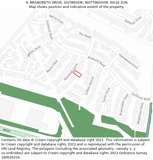 9, BRANDRETH DRIVE, GILTBROOK, NOTTINGHAM, NG16 2UN: Location map and indicative extent of plot