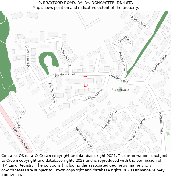 9, BRAYFORD ROAD, BALBY, DONCASTER, DN4 8TA: Location map and indicative extent of plot