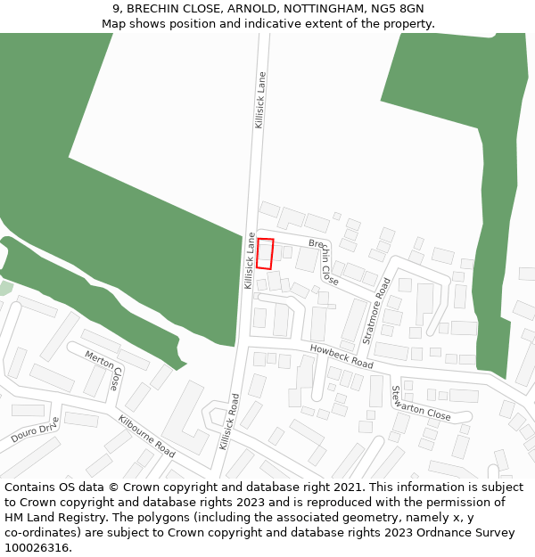 9, BRECHIN CLOSE, ARNOLD, NOTTINGHAM, NG5 8GN: Location map and indicative extent of plot