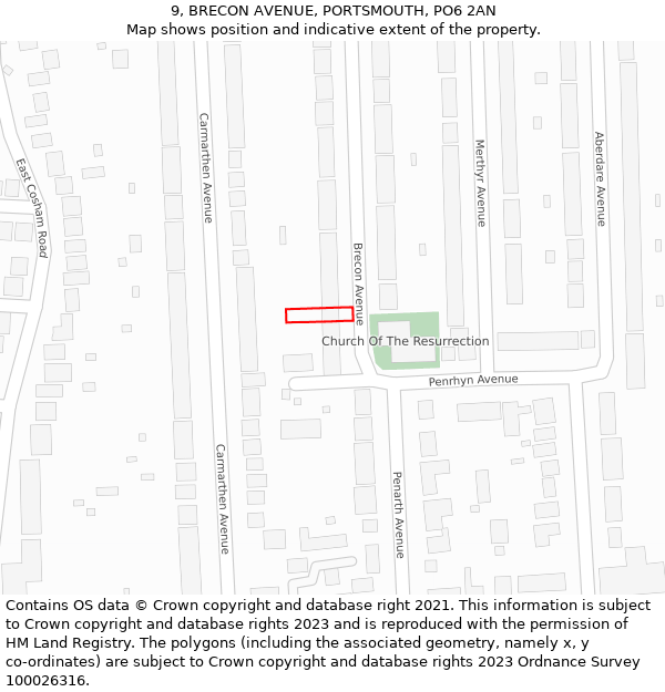 9, BRECON AVENUE, PORTSMOUTH, PO6 2AN: Location map and indicative extent of plot