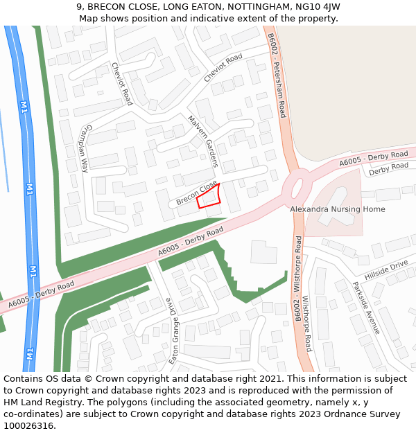 9, BRECON CLOSE, LONG EATON, NOTTINGHAM, NG10 4JW: Location map and indicative extent of plot