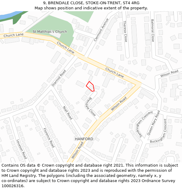 9, BRENDALE CLOSE, STOKE-ON-TRENT, ST4 4RG: Location map and indicative extent of plot