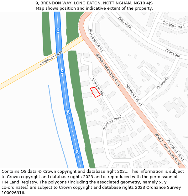 9, BRENDON WAY, LONG EATON, NOTTINGHAM, NG10 4JS: Location map and indicative extent of plot