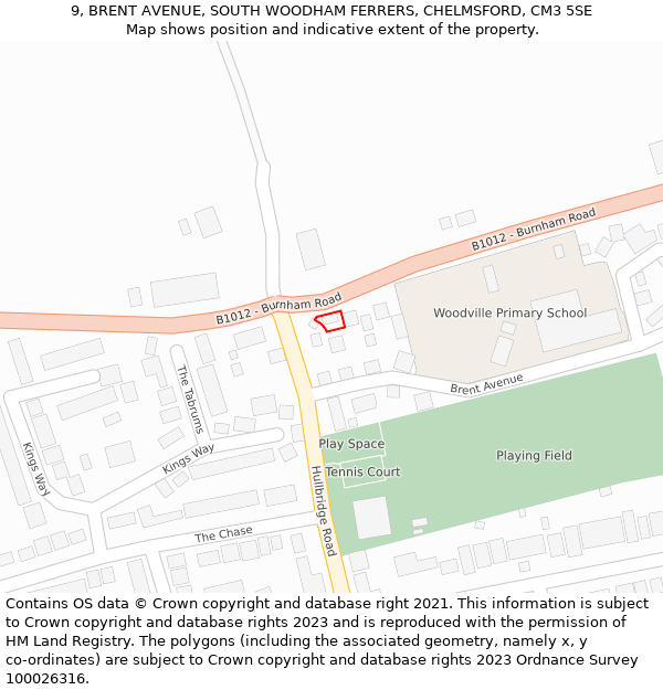 9, BRENT AVENUE, SOUTH WOODHAM FERRERS, CHELMSFORD, CM3 5SE: Location map and indicative extent of plot