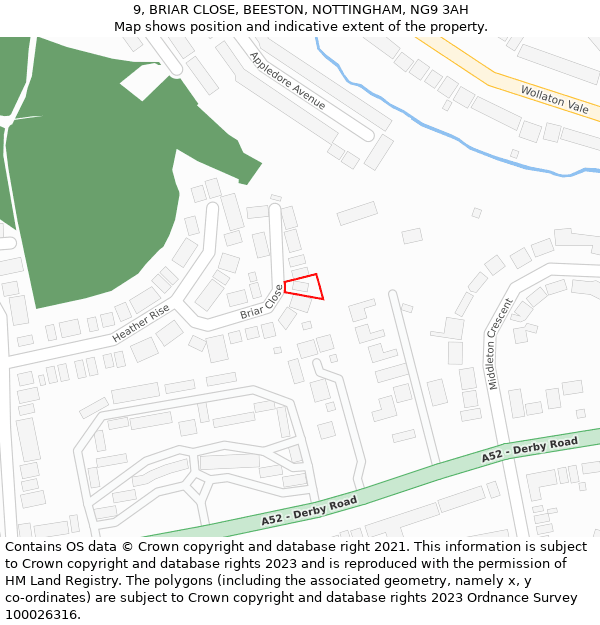 9, BRIAR CLOSE, BEESTON, NOTTINGHAM, NG9 3AH: Location map and indicative extent of plot