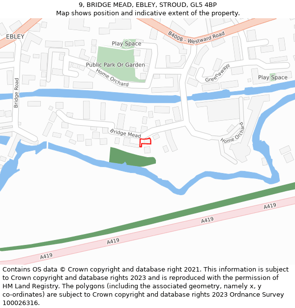 9, BRIDGE MEAD, EBLEY, STROUD, GL5 4BP: Location map and indicative extent of plot