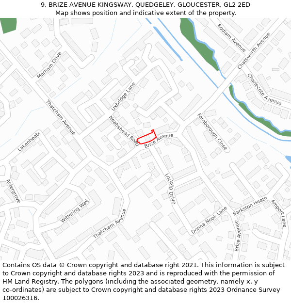 9, BRIZE AVENUE KINGSWAY, QUEDGELEY, GLOUCESTER, GL2 2ED: Location map and indicative extent of plot