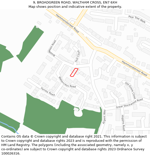 9, BROADGREEN ROAD, WALTHAM CROSS, EN7 6XH: Location map and indicative extent of plot