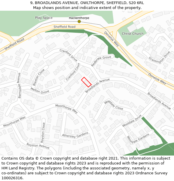 9, BROADLANDS AVENUE, OWLTHORPE, SHEFFIELD, S20 6RL: Location map and indicative extent of plot