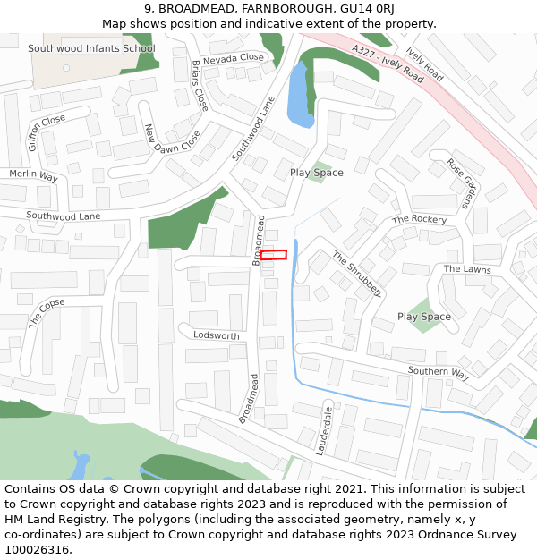 9, BROADMEAD, FARNBOROUGH, GU14 0RJ: Location map and indicative extent of plot