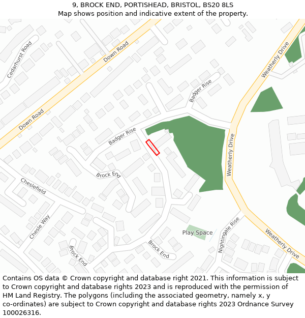 9, BROCK END, PORTISHEAD, BRISTOL, BS20 8LS: Location map and indicative extent of plot