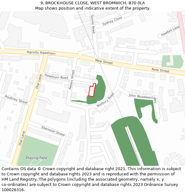 9, BROCKHOUSE CLOSE, WEST BROMWICH, B70 0LA: Location map and indicative extent of plot