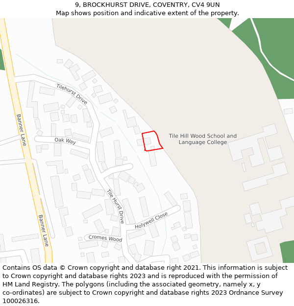 9, BROCKHURST DRIVE, COVENTRY, CV4 9UN: Location map and indicative extent of plot