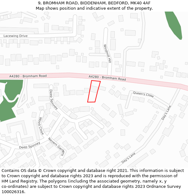 9, BROMHAM ROAD, BIDDENHAM, BEDFORD, MK40 4AF: Location map and indicative extent of plot