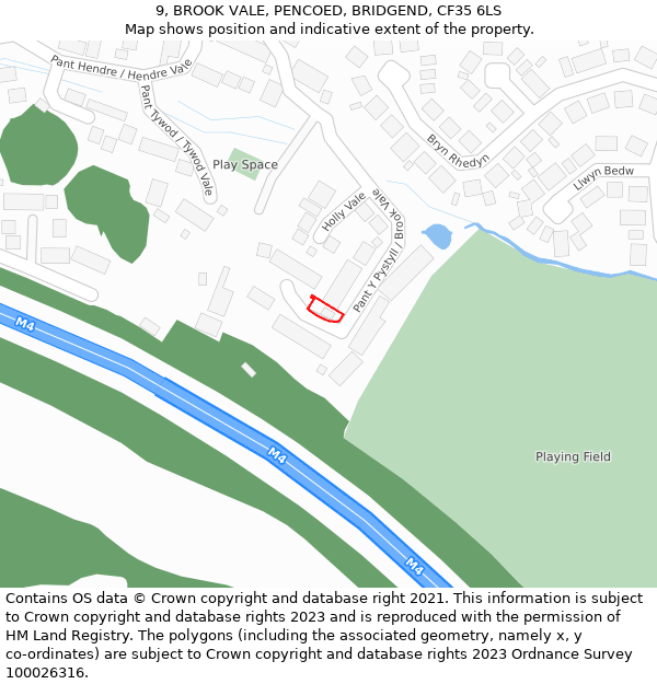 9, BROOK VALE, PENCOED, BRIDGEND, CF35 6LS: Location map and indicative extent of plot