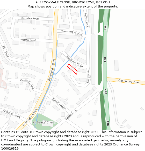 9, BROOKVALE CLOSE, BROMSGROVE, B61 0DU: Location map and indicative extent of plot