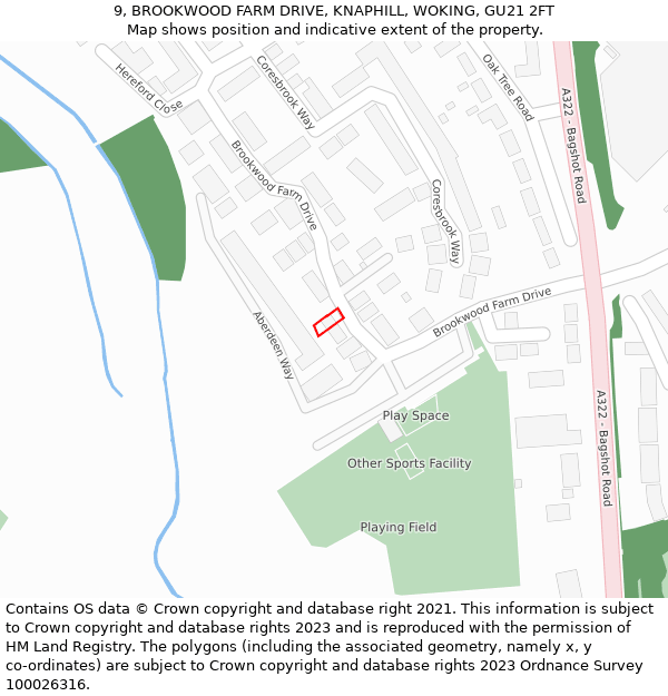 9, BROOKWOOD FARM DRIVE, KNAPHILL, WOKING, GU21 2FT: Location map and indicative extent of plot