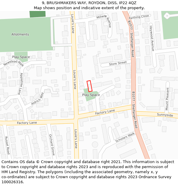 9, BRUSHMAKERS WAY, ROYDON, DISS, IP22 4QZ: Location map and indicative extent of plot