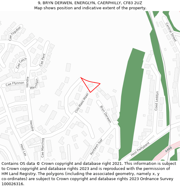 9, BRYN DERWEN, ENERGLYN, CAERPHILLY, CF83 2UZ: Location map and indicative extent of plot