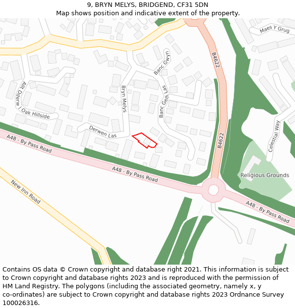 9, BRYN MELYS, BRIDGEND, CF31 5DN: Location map and indicative extent of plot