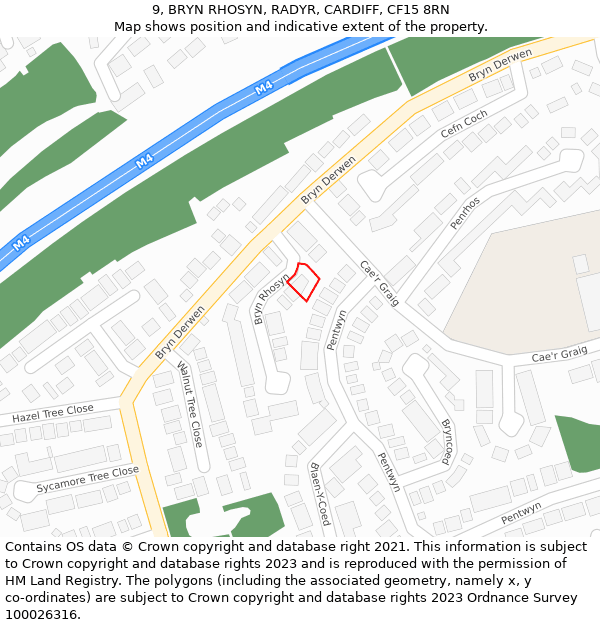 9, BRYN RHOSYN, RADYR, CARDIFF, CF15 8RN: Location map and indicative extent of plot