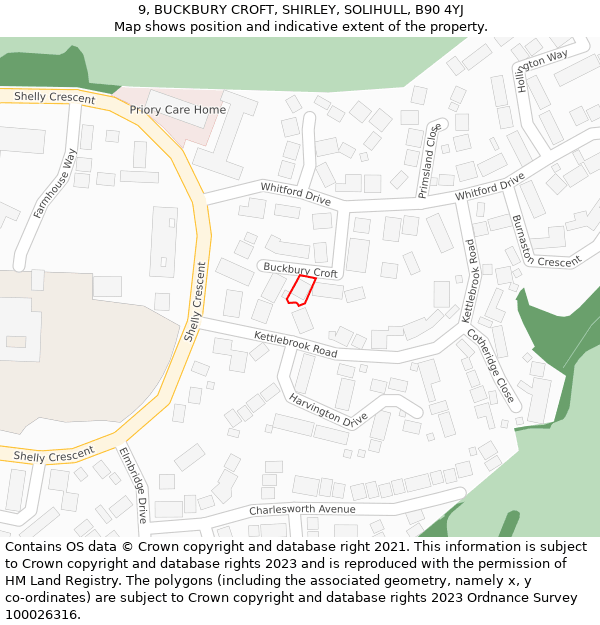 9, BUCKBURY CROFT, SHIRLEY, SOLIHULL, B90 4YJ: Location map and indicative extent of plot