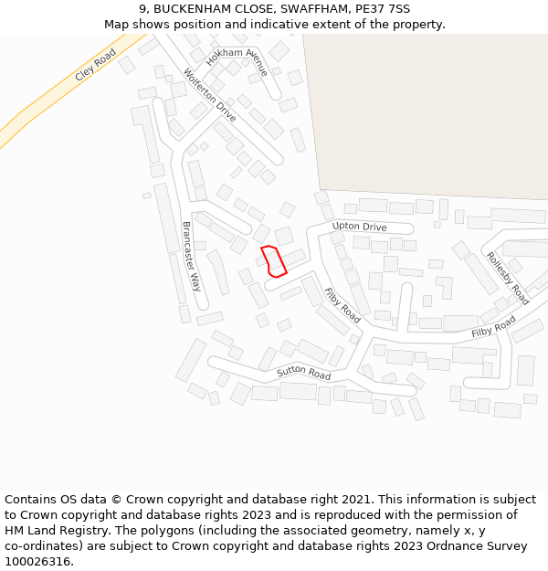 9, BUCKENHAM CLOSE, SWAFFHAM, PE37 7SS: Location map and indicative extent of plot