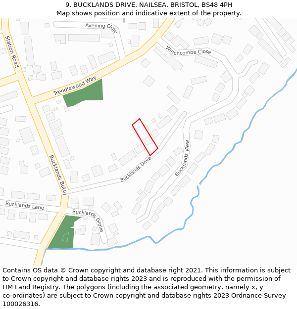 9, BUCKLANDS DRIVE, NAILSEA, BRISTOL, BS48 4PH: Location map and indicative extent of plot