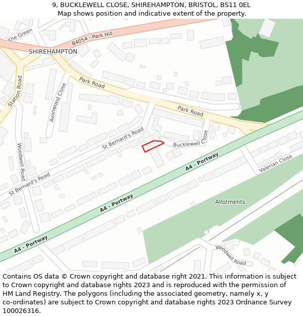 9, BUCKLEWELL CLOSE, SHIREHAMPTON, BRISTOL, BS11 0EL: Location map and indicative extent of plot