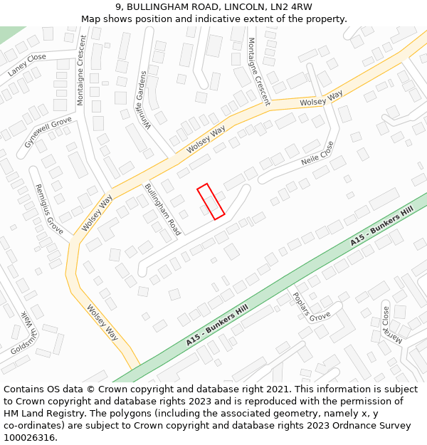9, BULLINGHAM ROAD, LINCOLN, LN2 4RW: Location map and indicative extent of plot